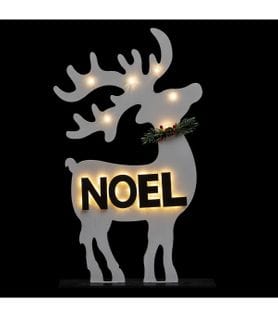 Renne et Noël En Bois Lumineux 25 LED Blanc Chaud H 50 Cm