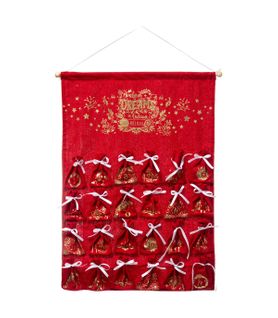 Déco De Noël Calendrier De L'avent En Tissu Rouge Avec 24 Pochons H 65 Cm