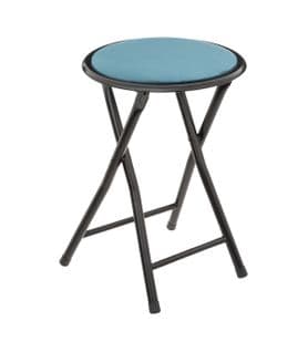 Tabouret Pliant En Velours Bleu Et Métal Noir