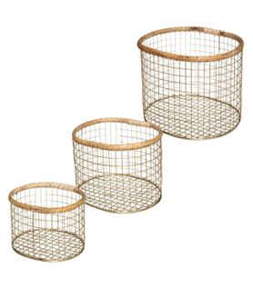 Lot De 3 Caisses Cagettes En Métal Et Rotin