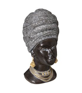 Objet Décoratif Statuette Tête Femme Africaine H 28 Cm