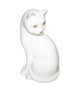 Objet Déco Chat Blanc En Céramique H 26 Cm