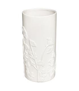 Vase En Céramique Blanche Fleurs En Relief D. 12 X H. 25 Cm