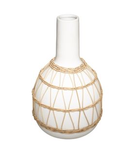 Vase En Céramique Et Rotin H 29 Cm