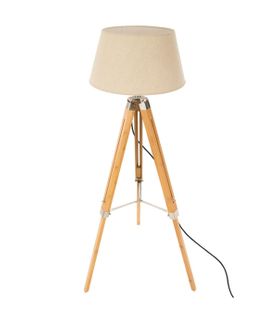 Lampadaire Trépied En Bambou Et Abat-jour Ivoire H 145 Cm