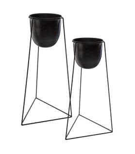 Lot De 2 Pots De Fleurs Noirs Avec Supports En Métal