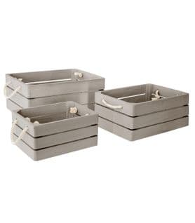 Lot De 3 Caisses De Rangement Cagettes En Bois Gris Et Corde