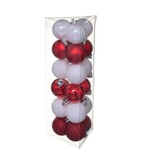 Déco De Sapin Lot De 18 Boules De Noël  D 3 Cm - Blanc Et Rouge