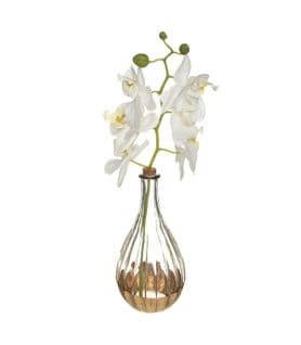 Composition Florale Artificelle Orchidée En Soie Vase En Verre H 35 Cm