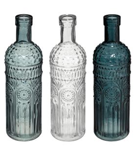 Lot De 3 Vases Bouteille En Verre Coloré H 24,5 Cm