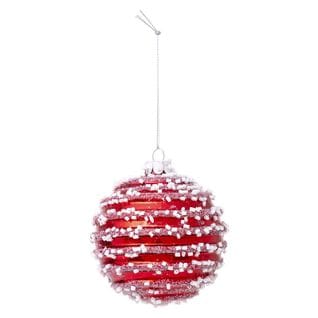 Boule De Noël En Verre "perles" 9cm Rouge