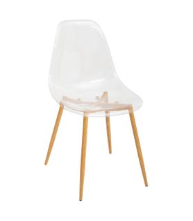 Chaise De Table Assise Transparente Pieds En Métal Façon Chêne