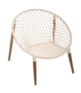 Fauteuil Tressé En Coton Blanc Cassé Et Pieds En Bois De Manguier