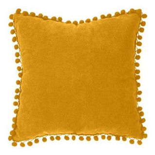 Coussin Déhoussable Avec Pompons Ocre 40 X 40 Cm