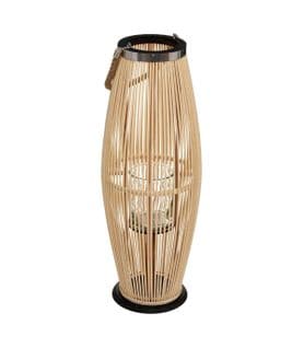 Grande Lanterne En Bambou Naturel Bougeoir En Verre D 27 X H 73 Cm