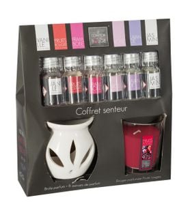 Coffret Senteur 8 Pièces 1 Brûle Parfum 6 Flacons D'huile Parfumée 1 Bougie Parfumée