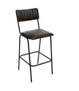 Chaise Tabouret De Bar En Métal Et Cuir Noir