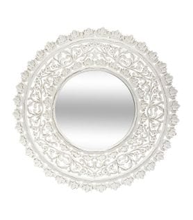 Grand Miroir Mural Blanc Aspect Vieilli En Bois Ajouré D 90 Cm