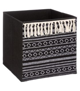 Boîte De Rangement Déco Ethnique Avec Pompons 31 X 31 Cm