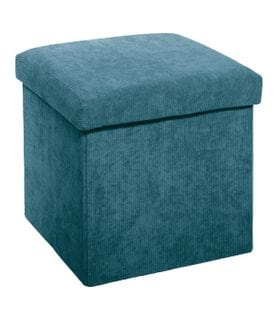 2 En 1 Pouf Pliant Et Coffre De Rangement Velours Côtelé Bleu H 38 Cm