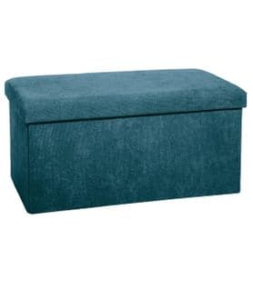 2 En 1 Pouf Pliant Double Et  Coffre De Rangement Velours Côtelé Bleu H 38 Cm