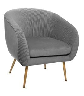 Fauteuil En Velours Gris Plissé Et Pieds En Métal Doré