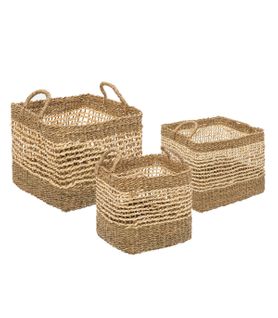 Set De 3 Paniers De Rangement Carré En Osier Tressé Et Ajouré