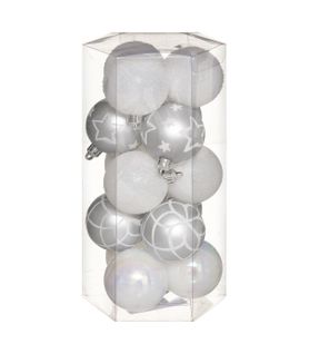 Déco De Sapin Lot De 15 Boules De Noël D 5 Cm - Blanc Et Argent