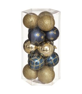 Déco De Sapin Lot De 15 Boules De Noël D 5 Cm - Or Et Bleu