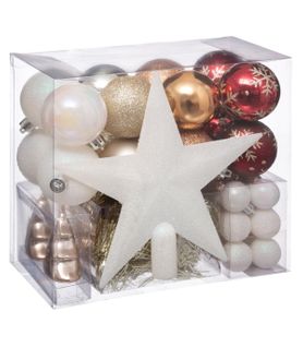 Déco De Sapin De Noël Kit 44 Pièces, Boule, Guirlande Et Cimier - Blanc Et Doré