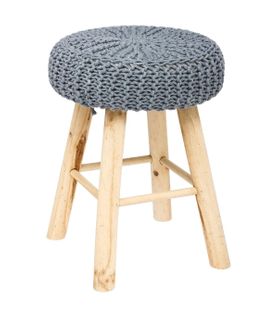 Tabouret Gris Foncé Et Pied En Bois Naturel H 43 Cm