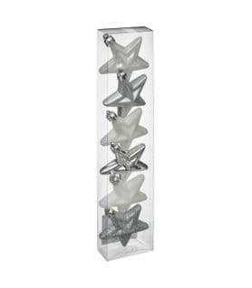 Déco De Sapin Lot De 6 Étoiles D 6 Cm - Blanc Et Argent