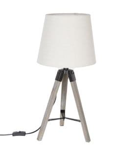 Lampe Trépied En Bois Et Abat-jour Ivoire H 58 Cm