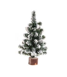 Déco De Noël Sapin De Table Artificiel  Floqué Blanc Sur Socle En Bois H 25 Cm