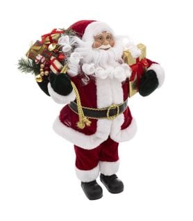 Père Noël Traditionnel En Velours Rouge Et Fourrure Blanche H 45 Cm