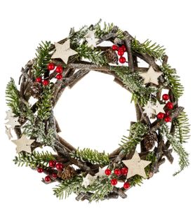 Déco De Noël Couronne Avec Branches Bois Et Sapin D 30 Cm