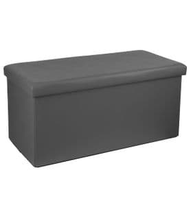 2 En 1 Pouf Pliant Double Et Coffre De Rangement Vinyle Gris 76.6 X H 37.5 Cm