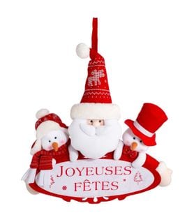 Déco De Noël Pancarte Joyeuses Fêtes Avec 3 Peluches H 38 Cm