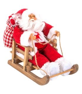 Père Noël En Habit Traditionnel Rouge Et Blanc Sur Sa Luge 26 X 15 X 26 Cm