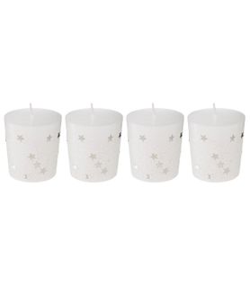 Lot De 4 Bougies Votive Blanc Étoiles Et Paillettes D 4 Cm