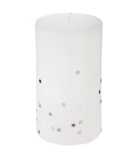 Bougie Blanche Pailletée Et Étoilée  H 12 Cm 340 G