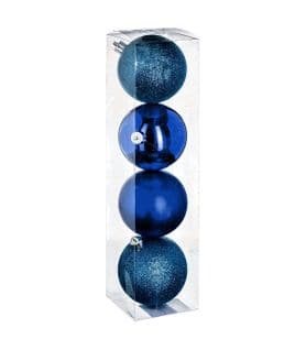 Déco De Sapin Lot De 4 Boules De Noël D 8 Cm - Bleu Nuit