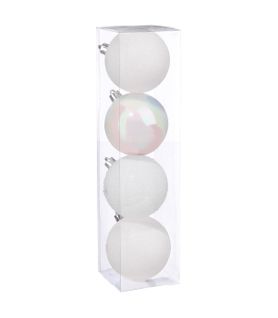 Déco De Sapin Lot De 4 Boules De Noël D 8 Cm - Blanc