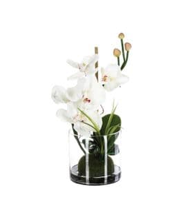 Composition Florale D'orchidées Artificielles Vase En Verre D. 18 X H. 35 Cm