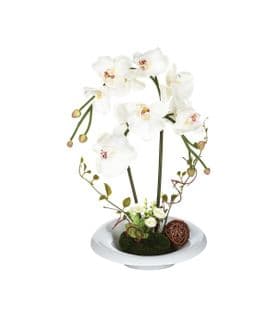 Composition Florale D'orchidées Artificielles Vase En Céramique H 40 Cm