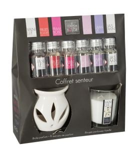 Coffret Senteur 8 Pièces 1 Brûle Parfum 6 Flacons D'huile Parfumée 1 Bougie Parfumée