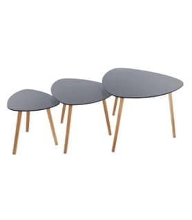 Lot De 3 Tables à Café Gigogne En Bois Gris Et Pieds En Bois Naturel