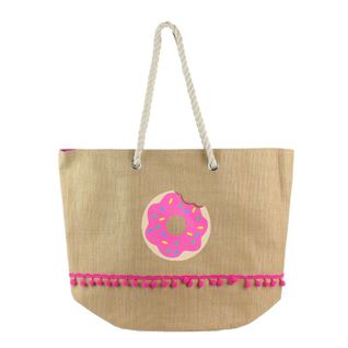 Sac Cabas à Pompons "donuts" 55cm Naturel