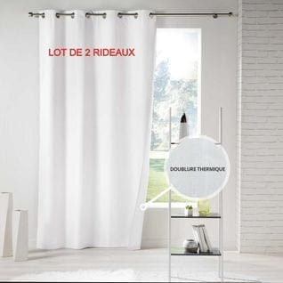 Lot De 2 Rideaux à Oeillets 140 X 260 Cm Polyester Uni Thermique Icemount Blanc