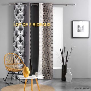 Lot De 2 Rideaux à Oeillets 140 X 260 Cm Polyester Imprime Galileo Noir